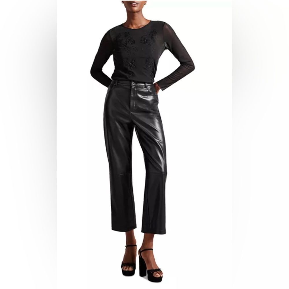 Ted Baker Black Larizaa Embroidered Mesh Top Stylish Feminine Delicate Grunge